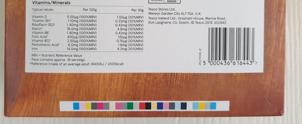 Opakowanie płatków śniadaniowych tył