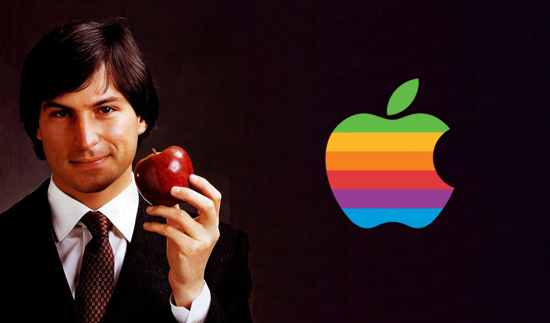 Steve jobs z jabłkiem i logo apple